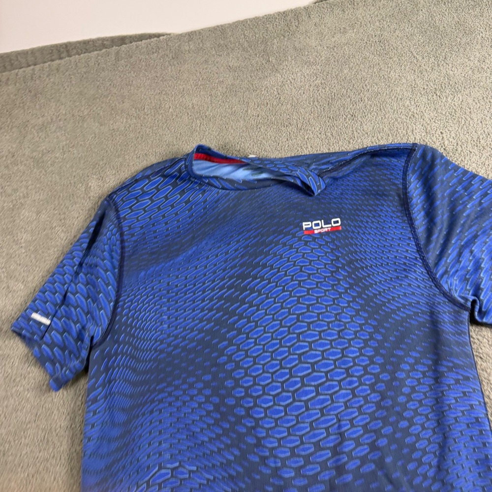 Polo Sport Ralph Lauren Mens Blue Honeycomb Geometric Performance T-Shirt L